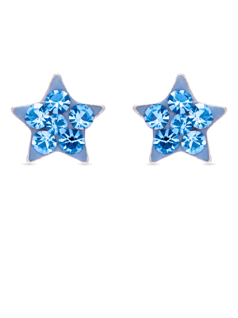 Luxenter Boucles d'oreilles en argent 925 avec zircon bleu rhodié - Étoile Bleu - Kiabi