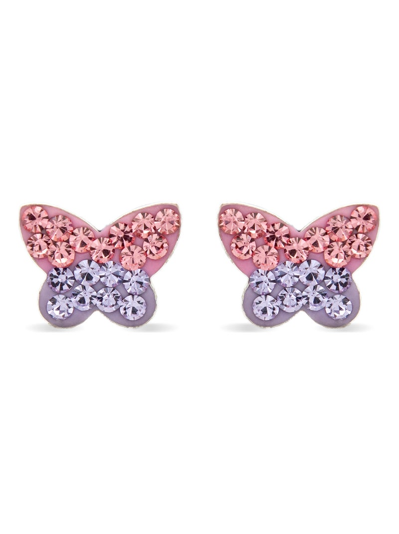 Luxenter Boucles d'oreilles en argent 925 avec zircon multicolore plaqué rhodium - Papillon Multicolore - Kiabi