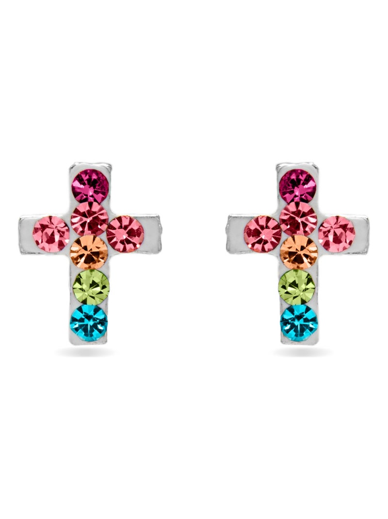 Luxenter Boucles d'oreilles en argent 925 avec zircon multicolore plaqué rhodium Multicolore - Kiabi