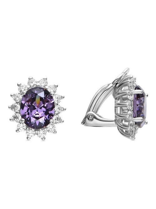 Luxenter Boucles d'oreilles en argent 925 et zircon améthyste plaqué rhodium - Dinoc - Kiabi