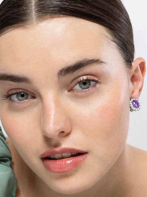 Luxenter Boucles d'oreilles en argent 925 et zircon améthyste plaqué rhodium - Dinoc - Kiabi