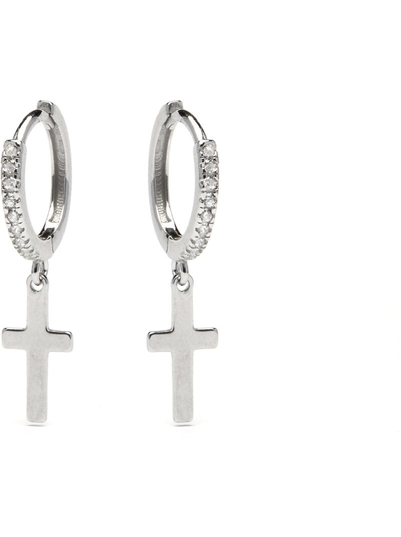 Luxenter Boucles d'oreilles en argent 925 et zirconium brillant plaqué Rhodium - Diret Blanc - Kiabi