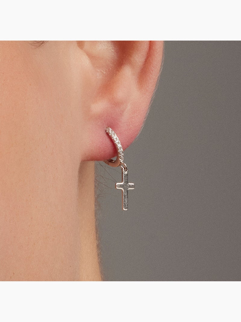 Luxenter Boucles d'oreilles en argent 925 et zirconium brillant plaqué Rhodium - Diret Blanc - Kiabi