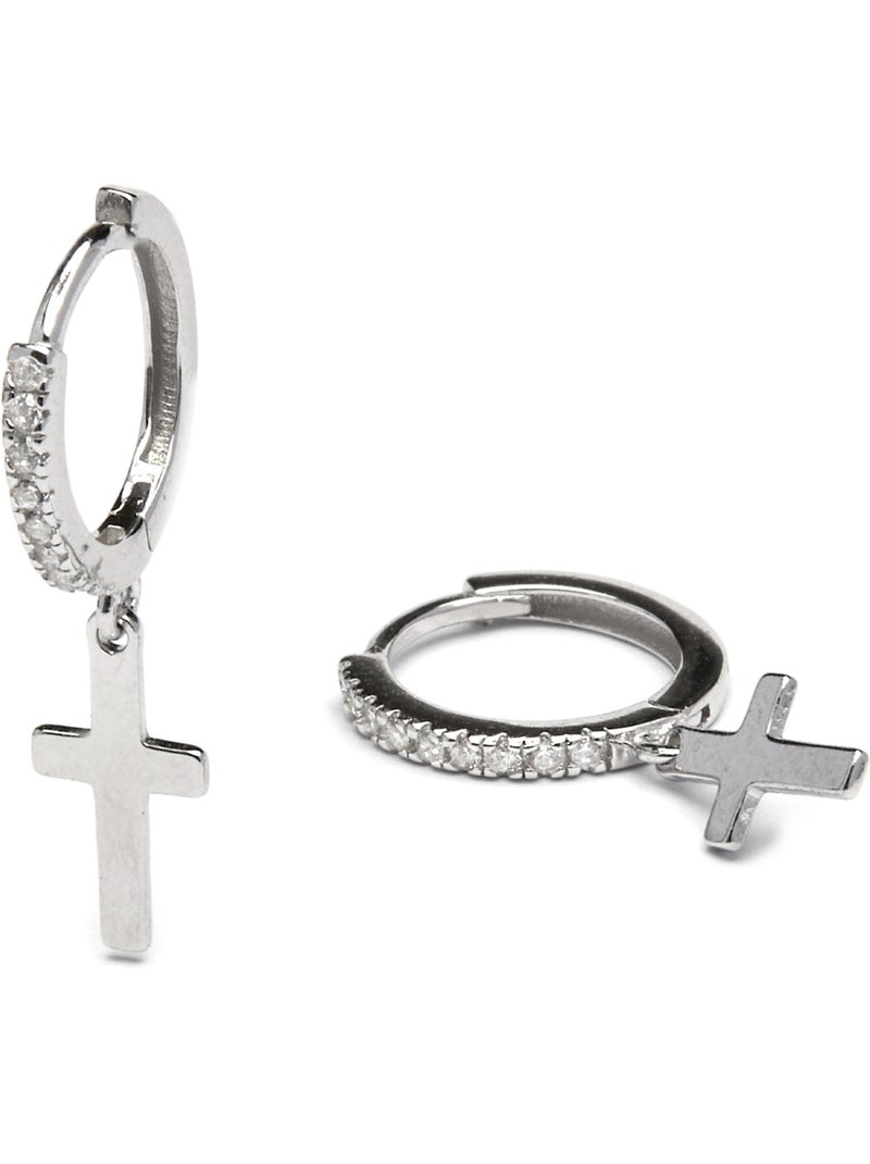 Luxenter Boucles d'oreilles en argent 925 et zirconium brillant plaqué Rhodium - Diret Blanc - Kiabi
