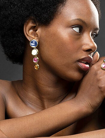 Luxenter Boucles d'oreilles en cristal multicolore finies et plaqué or 18k - Longki