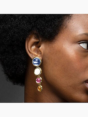 Luxenter Boucles d'oreilles en cristal multicolore finies et plaqué or 18k - Longki