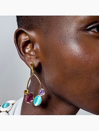 Luxenter Boucles d'oreilles et plaqué or 18k avec zircons multicolores - Mortha