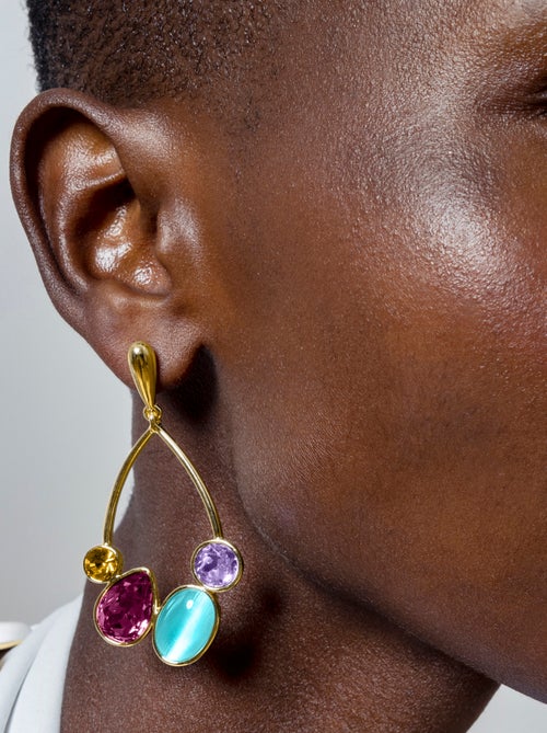 Luxenter Boucles d'oreilles et plaqué or 18k avec zircons multicolores - Mortha - Kiabi