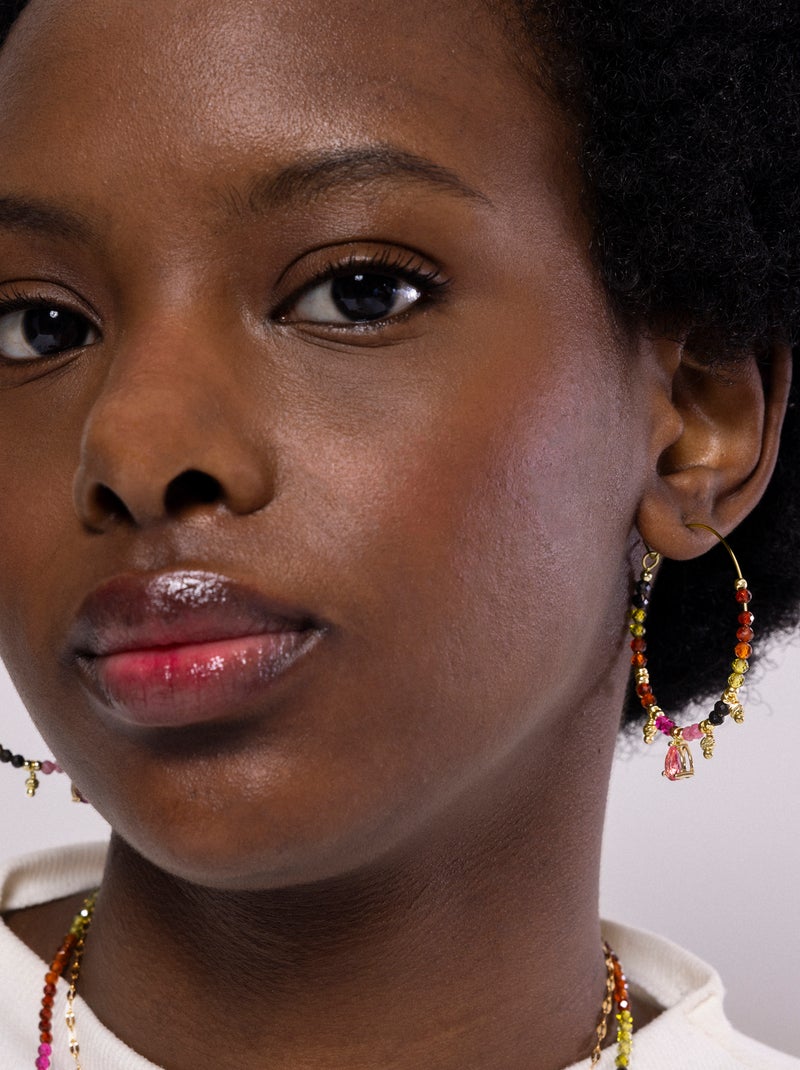 Luxenter Boucles d'oreilles Tourmaline multicolore et plaqué or 18k - Baim Multicolore - Kiabi