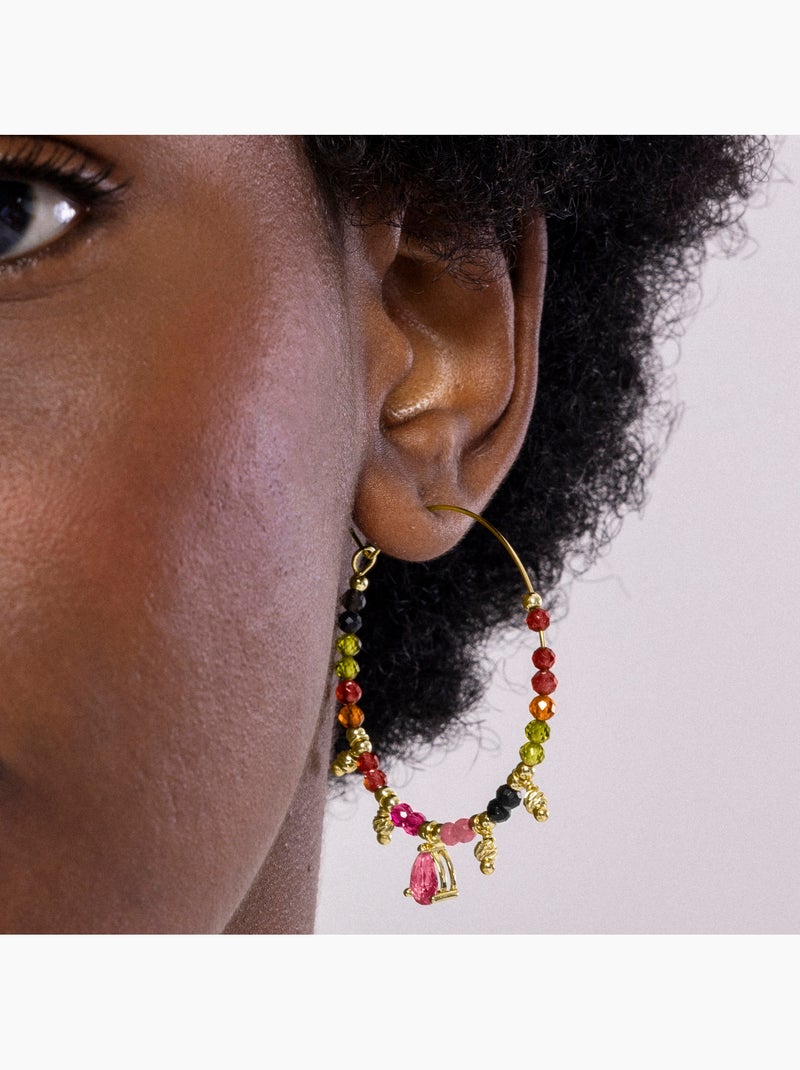 Luxenter Boucles d'oreilles Tourmaline multicolore et plaqué or 18k - Baim Multicolore - Kiabi