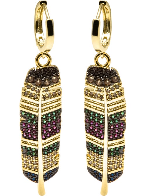Luxenter Boucles d'oreilles zirconia multicolore et plaqué or 18k - Muisem - Kiabi