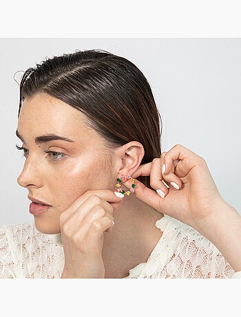 Luxenter Boucles d'oreilles zirconia multicolore finition or jaune 18k - Tapus