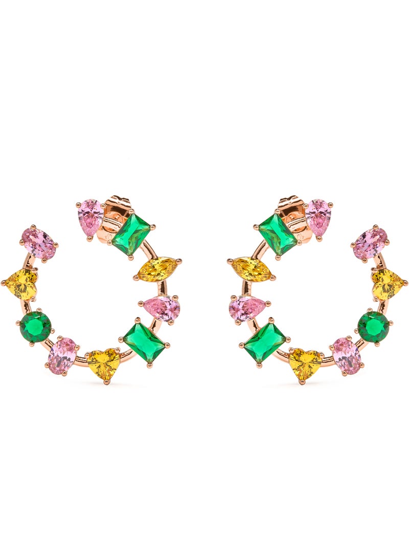 Luxenter Boucles d'oreilles zirconia multicolore finition or jaune 18k - Tapus Argent - Kiabi
