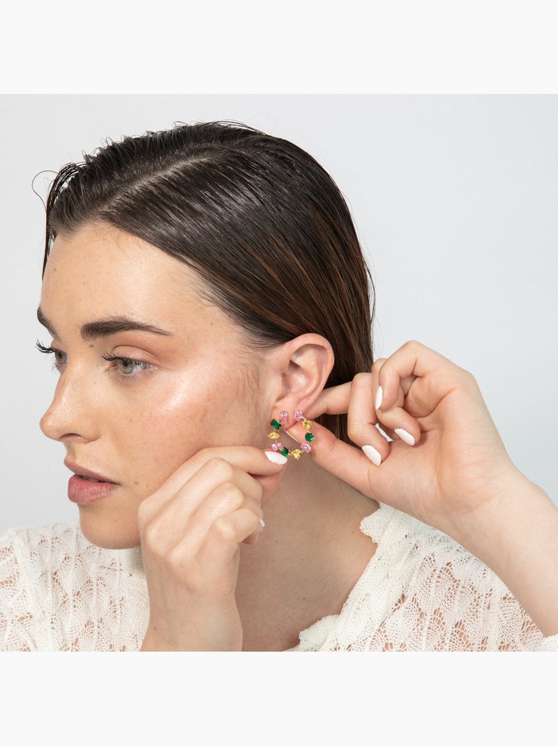 Luxenter Boucles d'oreilles zirconia multicolore finition or jaune 18k - Tapus Argent - Kiabi