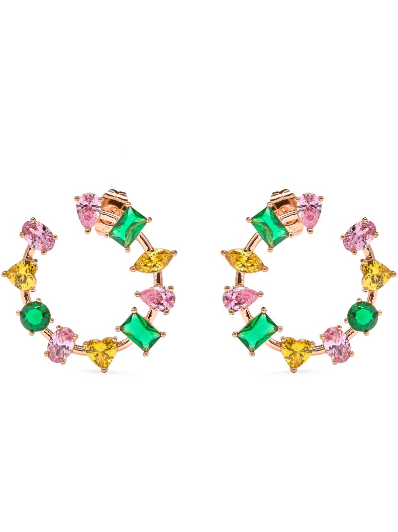 Luxenter Boucles d'oreilles zirconia multicolore finition or jaune 18k - Tapus Gris - Kiabi