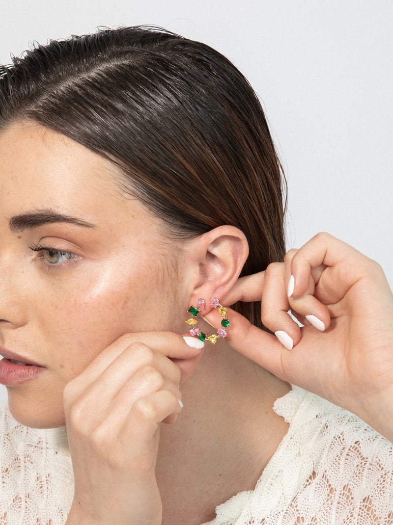 Luxenter Boucles d'oreilles zirconia multicolore finition or jaune 18k - Tapus Gris - Kiabi
