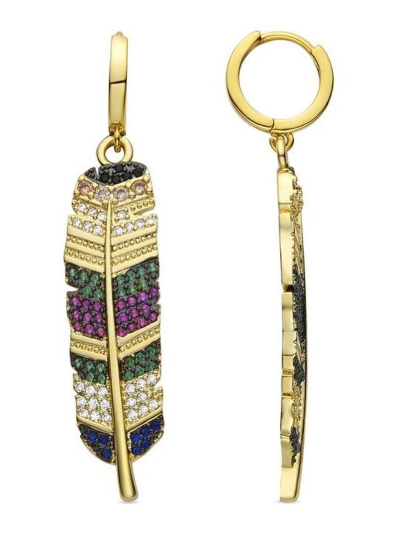 Luxenter Boucles d'oreilles zirconia multicolore plaqué or jaune 18 carats - Muisem Multicolore - Kiabi