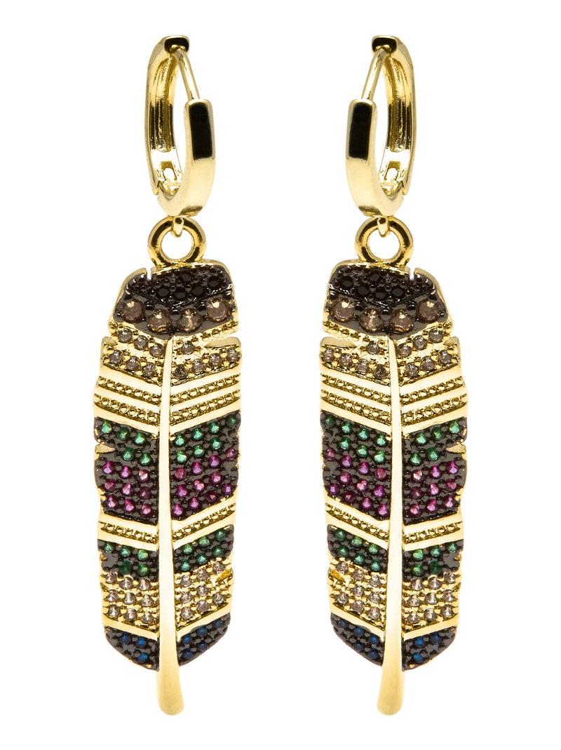 Luxenter Boucles d'oreilles zirconia multicolore plaqué or jaune 18 carats - Muisem Multicolore - Kiabi