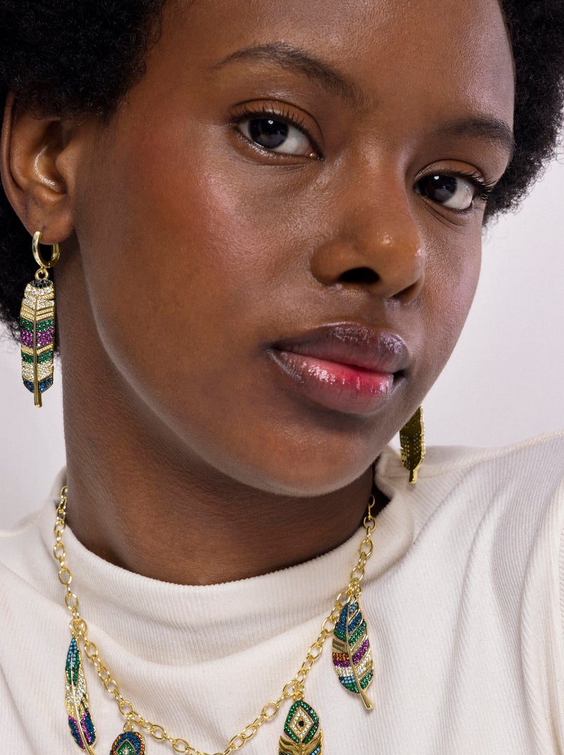 Luxenter Boucles d'oreilles zirconia multicolore plaqué or jaune 18 carats - Muisem Multicolore - Kiabi