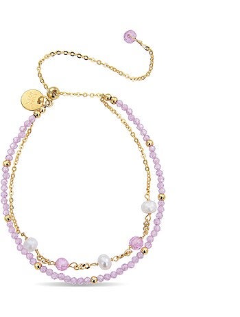 Luxenter Bracelet en argent 925 avec cristal rose et plaqué or 18k - Rius