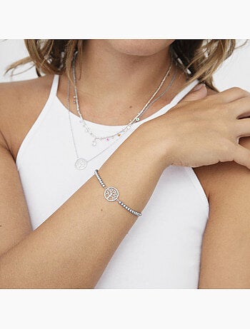 Luxenter Bracelet en argent 925 avec zirconium brillant plaqué rhodium - Arbre de vie