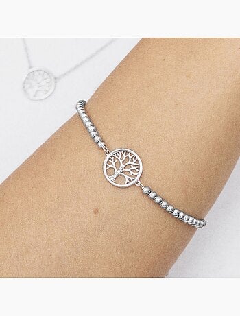 Luxenter Bracelet en argent 925 avec zirconium brillant plaqué rhodium - Arbre de vie