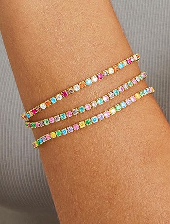 Luxenter Bracelet en argent 925 avec zircons multicolores finis en or jaune 18K - Tahu