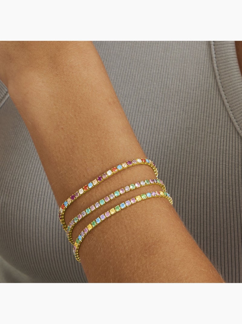 Luxenter Bracelet en argent 925 avec zircons multicolores finis et plaqué or 18k - Tahu Multicolore - Kiabi