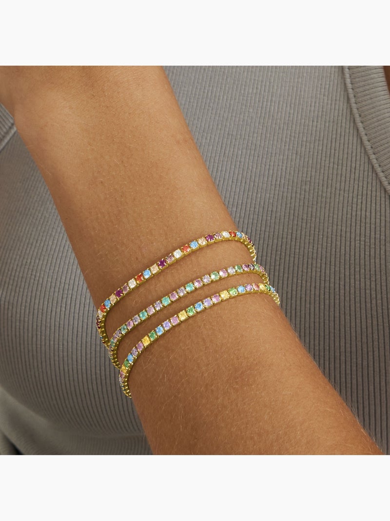 Luxenter Bracelet en argent 925 avec zircons multicolores finis et plaqué or 18k - Tahu Multicolore - Kiabi
