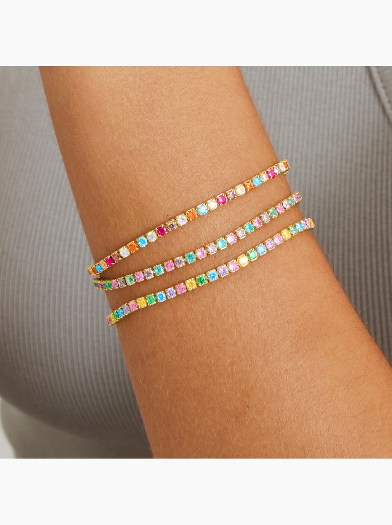 Luxenter Bracelet en argent 925 avec zircons multicolores finis et plaqué or 18k - Tahu Multicolore - Kiabi