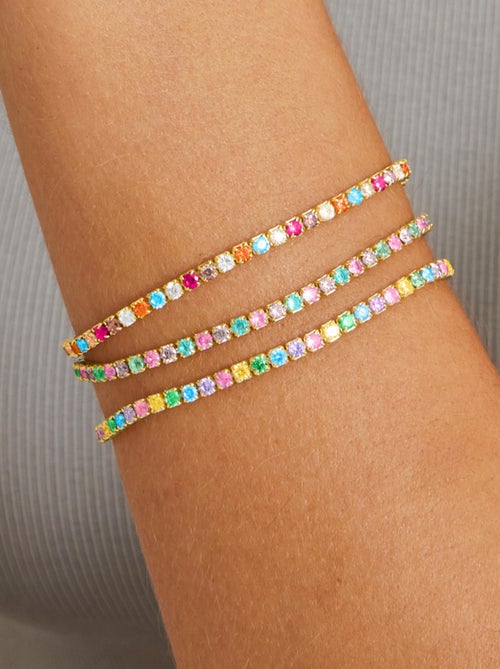 Luxenter Bracelet en argent 925 avec zircons multicolores finis et plaqué or 18k - Tahu - Kiabi