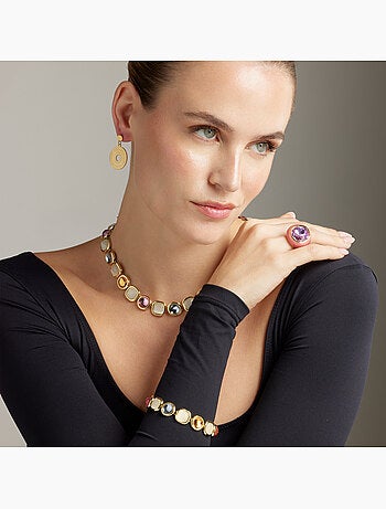 Luxenter Bracelet en cristal multicolore fini et plaqué or 18k - Mantis