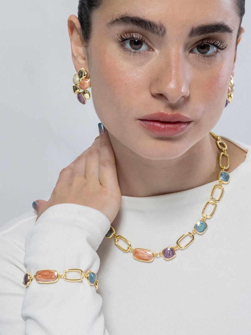 Luxenter Bracelet en résine multicolore et plaqué or 18k - Orzur Multicolore - Kiabi