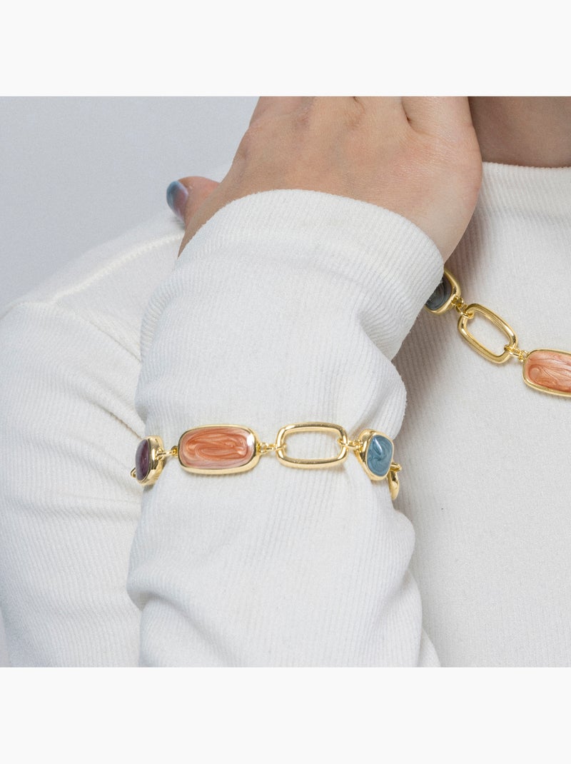 Luxenter Bracelet en résine multicolore et plaqué or 18k - Orzur Multicolore - Kiabi