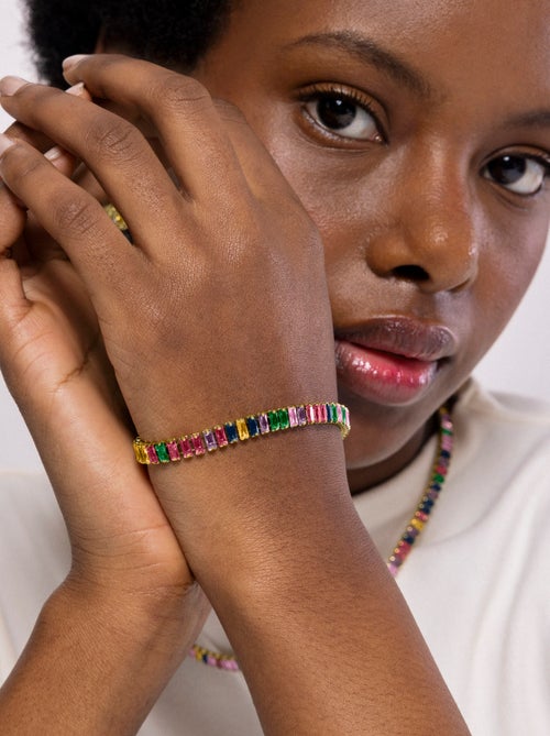 Luxenter Bracelet en zircon multicolore fini plaqué or jaune 18 carats - Gorys - Kiabi