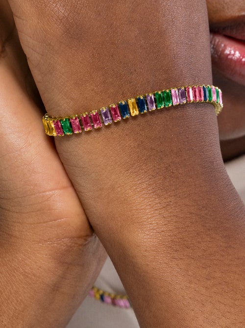 Luxenter Bracelet en zircon multicolore fini plaqué or jaune 18 carats - Gorys - Kiabi