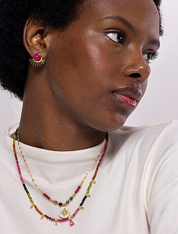 Luxenter Collier de tourmaline multicolore et plaqué or 18k - Baim