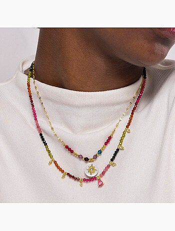 Luxenter Collier de tourmaline multicolore et plaqué or 18k - Baim