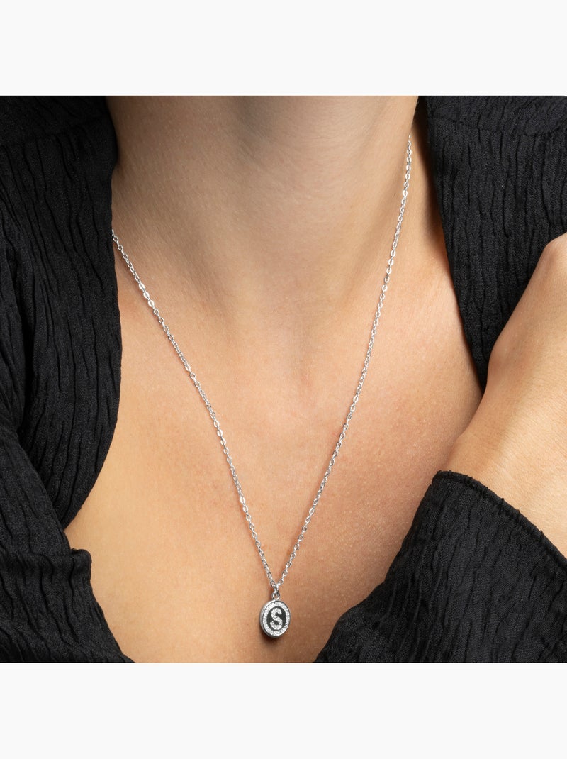 Luxenter Collier de zirconium brillant plaqué rhodium - Alphabet Blanc - Kiabi