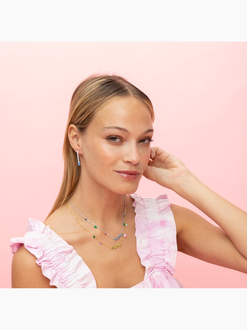 Luxenter Collier en argent 925 avec zircon multicolore plaqué rhodium - Mama Multicolore - Kiabi