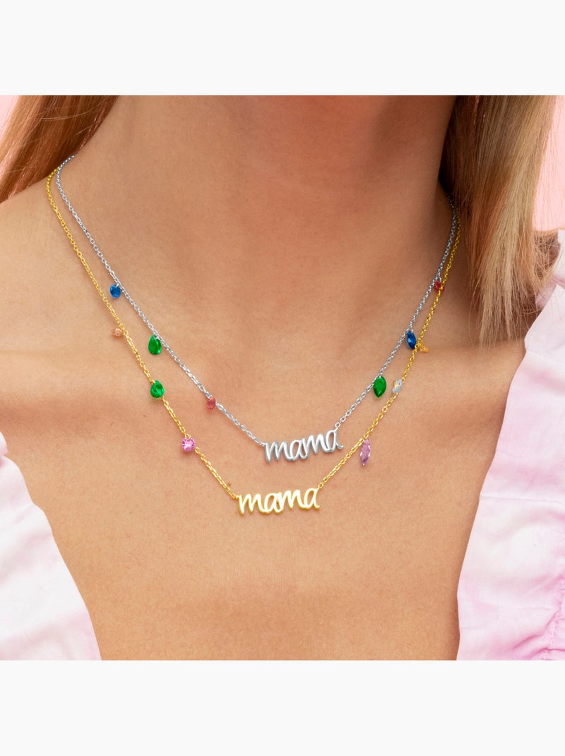 Luxenter Collier en argent 925 avec zircon multicolore plaqué rhodium - Mama Multicolore - Kiabi