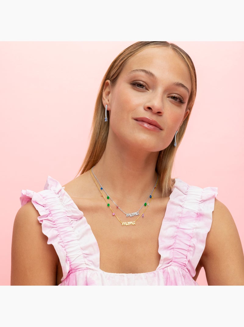 Luxenter Collier en argent 925 avec zircon multicolore plaqué rhodium - Mama Multicolore - Kiabi