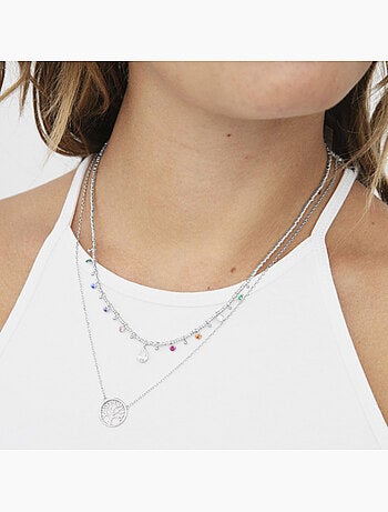 Luxenter Collier en argent 925 avec zircons brillants plaqués rhodium - Arbre de vie
