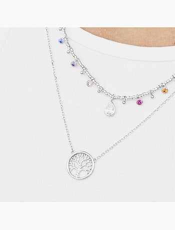 Luxenter Collier en argent 925 avec zircons brillants plaqués rhodium - Arbre de vie