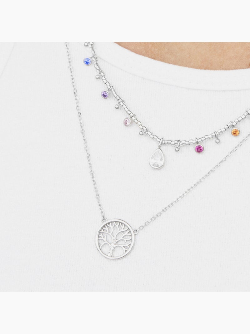 Luxenter Collier en argent 925 avec zircons brillants plaqués rhodium - Arbre de vie Argenté - Kiabi