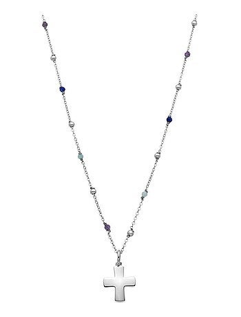 Luxenter Collier en argent 925 et zircon saphir plaqué rhodium - Croix