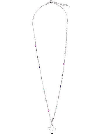 Luxenter Collier en argent 925 et zircon saphir plaqué rhodium - Croix
