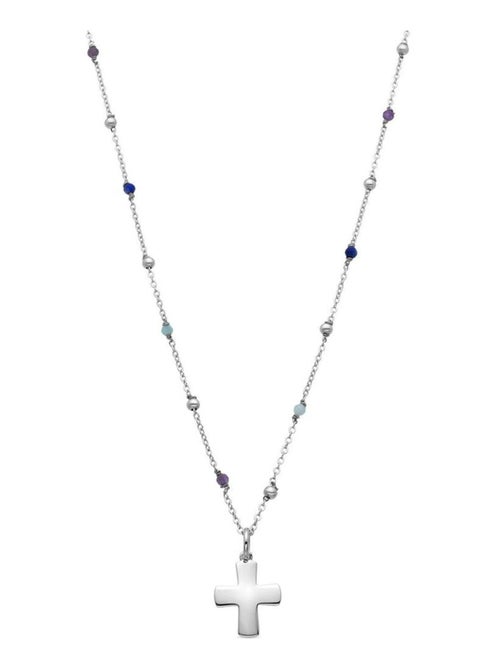 Luxenter Collier en argent 925 et zircon saphir plaqué rhodium - Croix - Kiabi