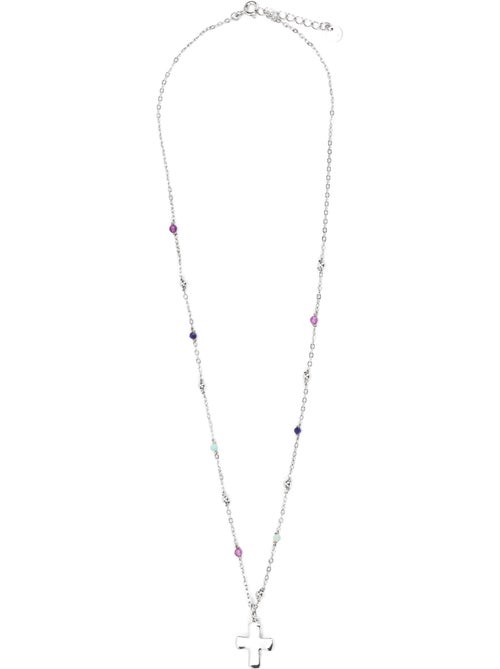 Luxenter Collier en argent 925 et zircon saphir plaqué rhodium - Croix - Kiabi