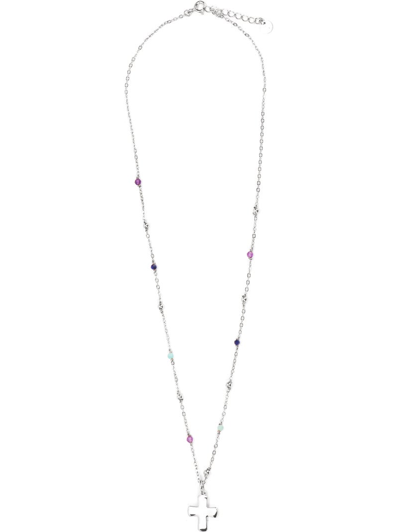 Luxenter Collier en argent 925 et zircon saphir plaqué rhodium - Croix Bleu - Kiabi